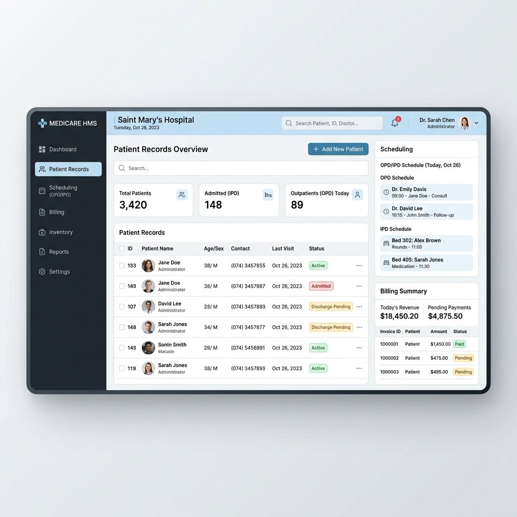Hospital Management System (HMS) mockup