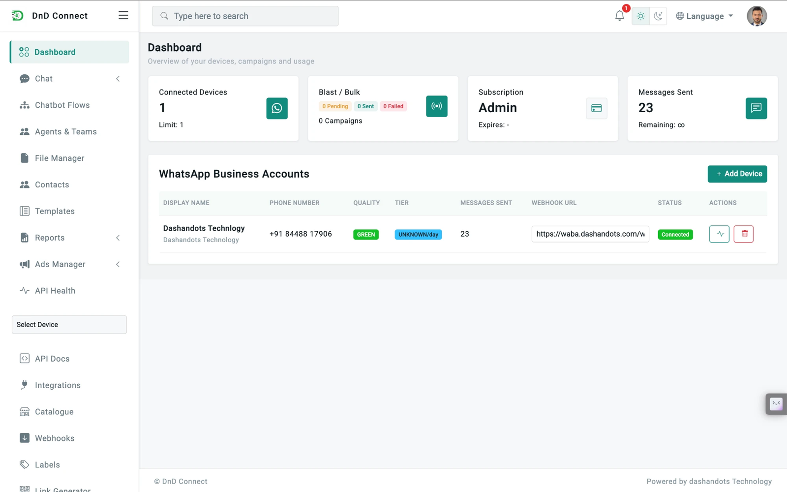 DnD Connect — WhatsApp Business API Platform for Teams mockup